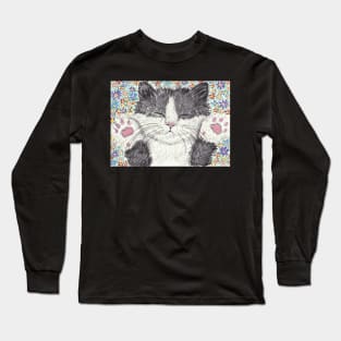 Cute  kitten paws up flower art Long Sleeve T-Shirt